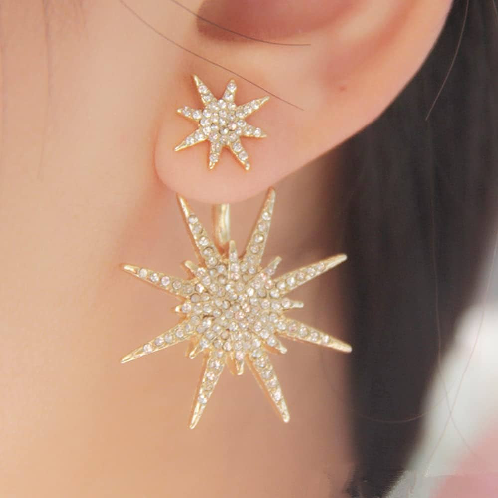Jumwrit Starburst Rhinestone Earrings Star Dangle Earrings Rhinestone Punk Earrings Statement Dro... | Amazon (US)