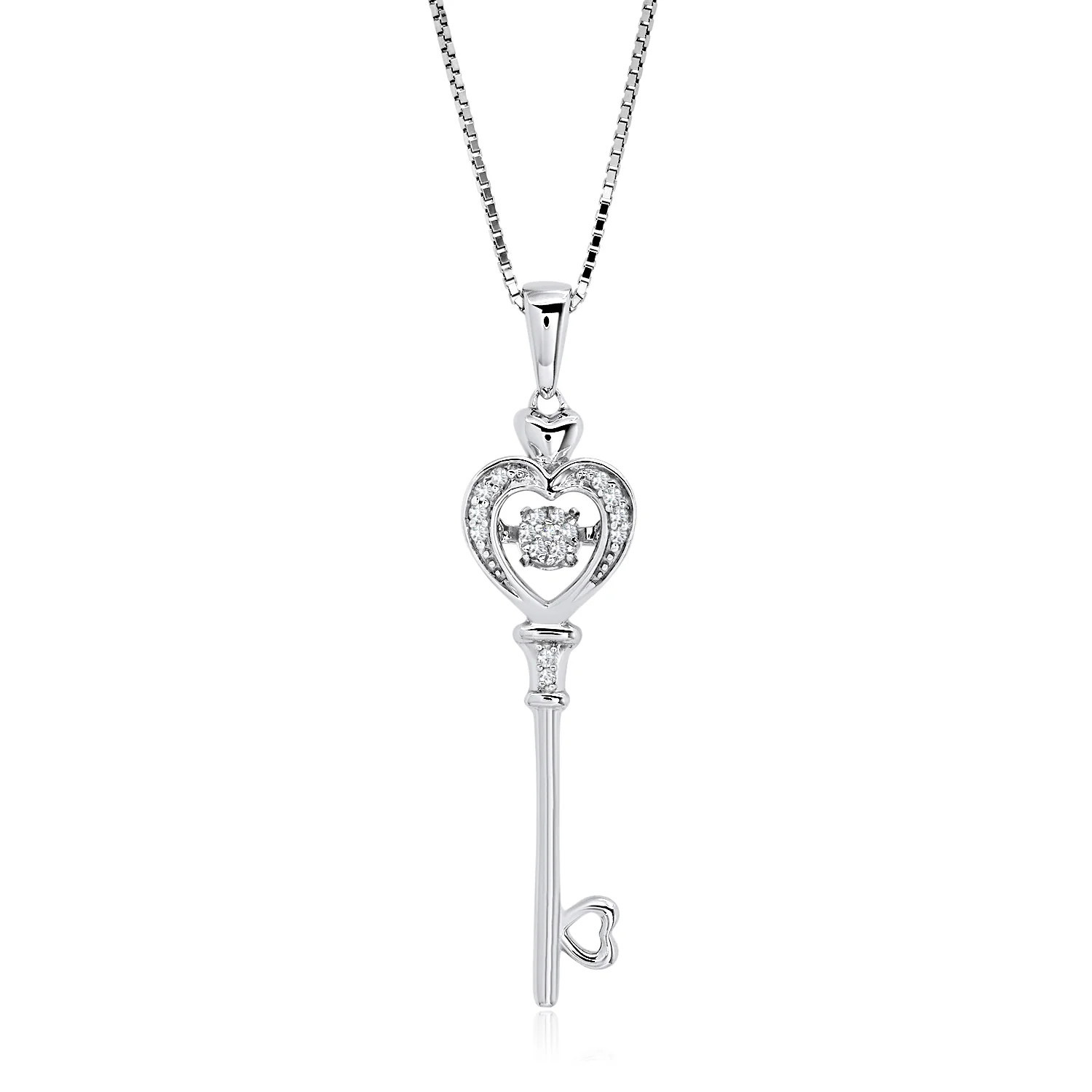 Dancing Diamond 'Key to Her Heart' Pendant Necklace in 925 Sterling Silver (0.05 ct. tw)18" in 925 Sterling Silver | Shop Simon