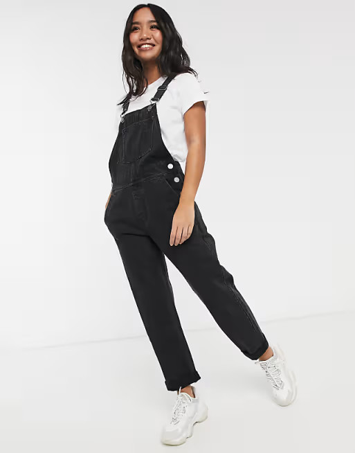ASOS DESIGN Petite' original' denim overalls in washed black | ASOS (Global)