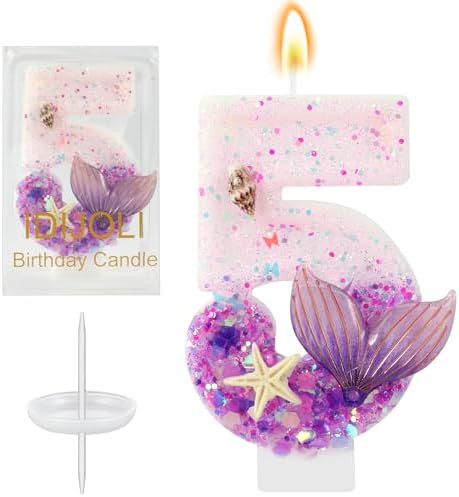 Purple Number 5 Candles Mermaid Birthday Candle 5th Birthday Cake Topper Cupcake Decorations for ... | Amazon (US)