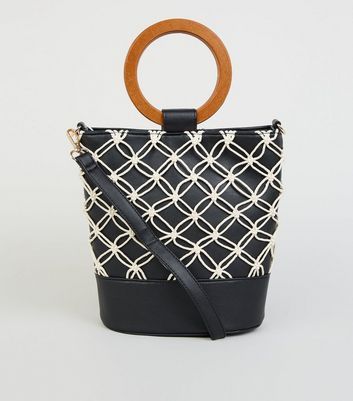 Black Leather-Look Macrame Bucket Bag | New Look | New Look (UK)