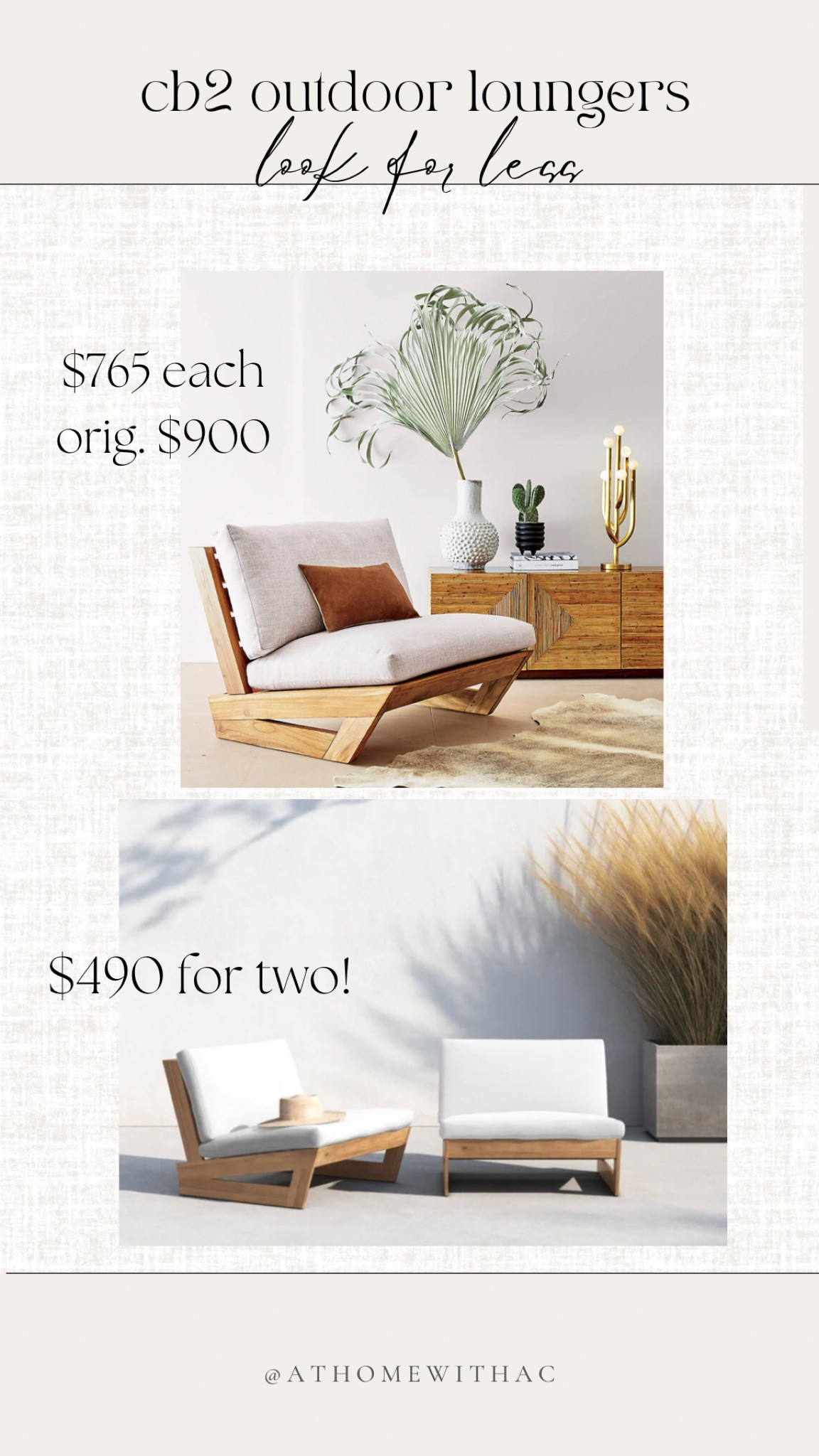 Cb2 designer dupe look for less outdoor teak lounge chairs 

#LTKhome #LTKstyletip #LTKSeasonal