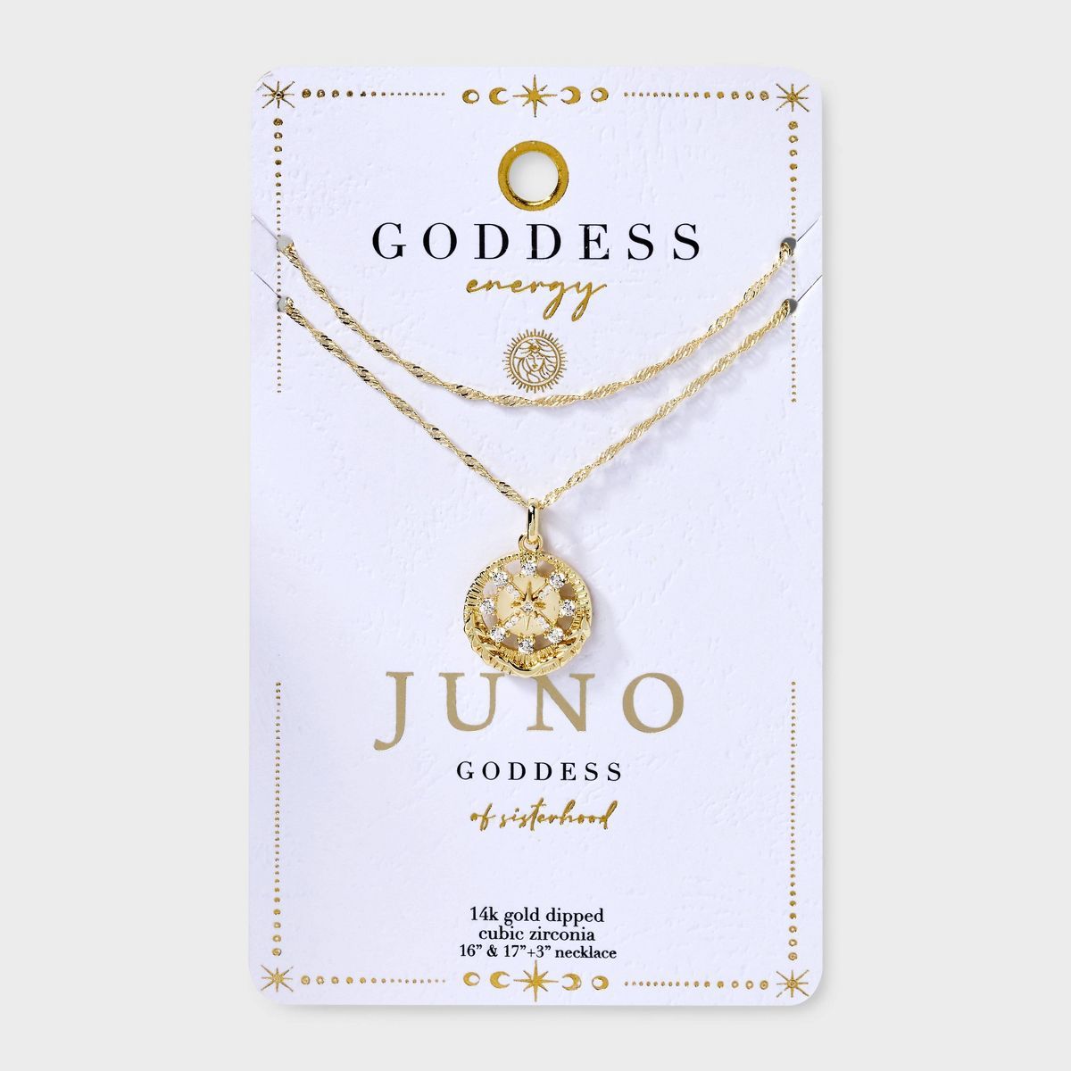 14K Gold Dipped "Juno" Cubic Zirconia Tag Pendant Duo Necklace - Gold | Target