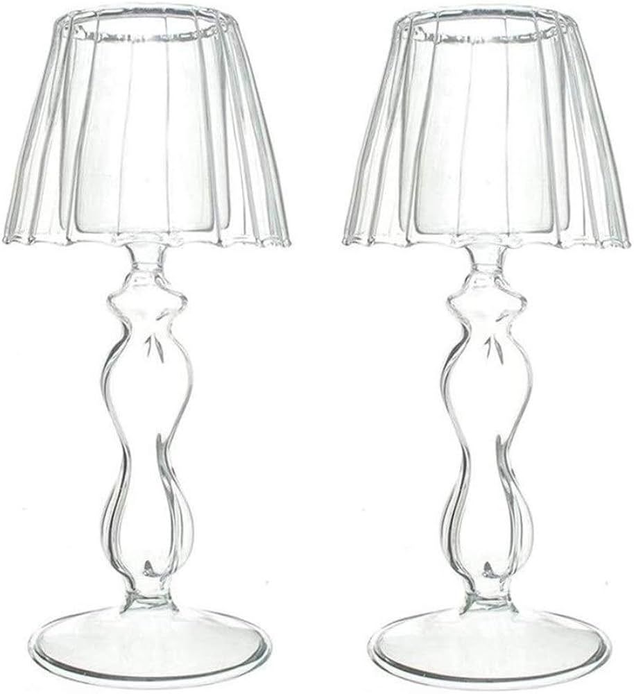 XuetongXT 2Pcs Lamp Shape Glass Tealight Holder, Crystal Candle Holders Centerpiece, Party Weddin... | Amazon (US)