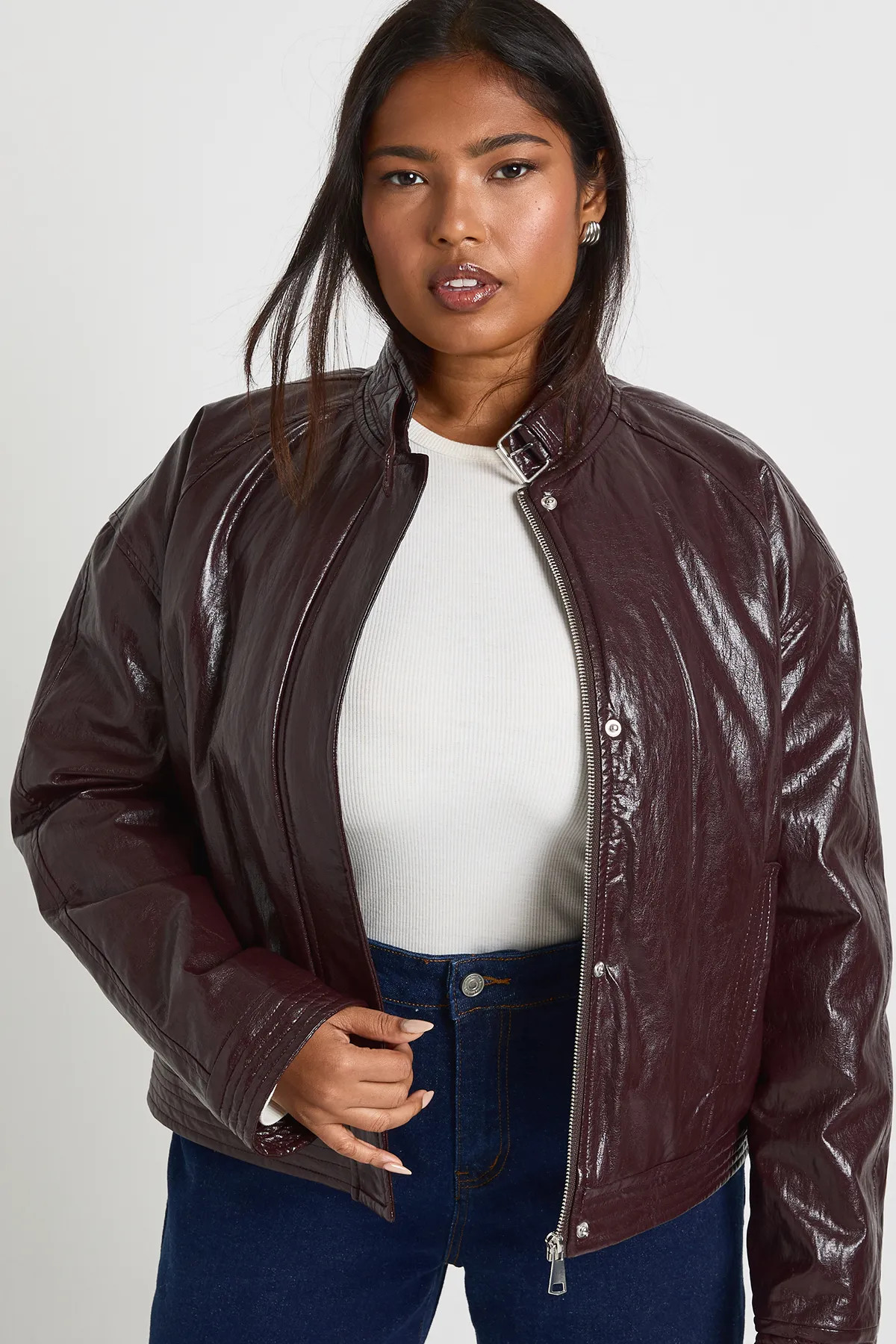 boohoo Women's Plus Faux Leather Oversized Jacket in Burgundy | Size: 16 | boohoo (US & Canada)