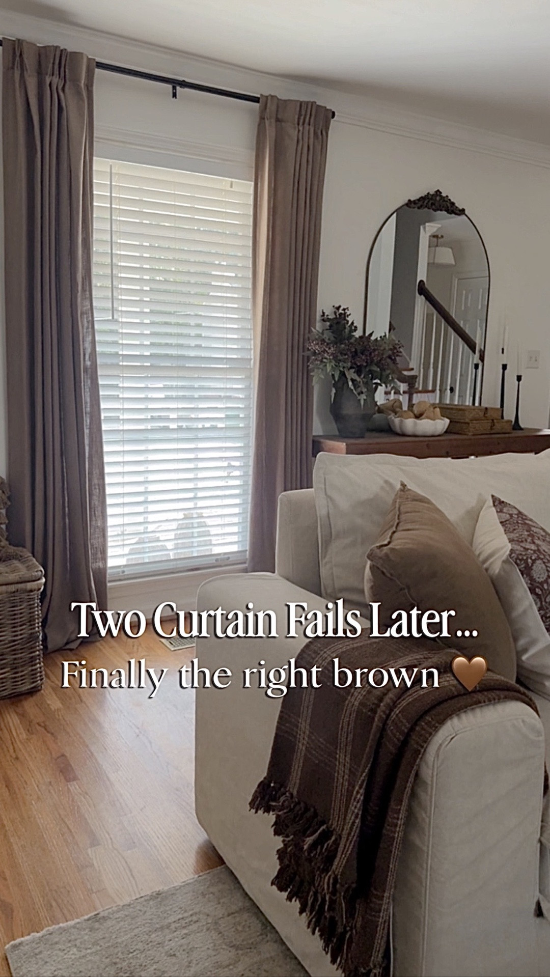 Two sets of “taupe” curtains later…and both looked pink in this room. 😩

Third time really was the charm! This warm cocoa brown is exactly what I wanted for fall, and the memory-trained pinch pleats give them such a pretty, tailored look. 🤎 They even include three hanging options!


DETAILS:
The first pair I hung were the Velvet floral.
The second pair was the linen floral.
The third pair is a solid linen and mine are the color DUTCH COCOA. 
.
.
.

Warm brown curtains, cocoa brown curtains, pinch-pleat curtains, living-room curtain ideas, cozy fall living room, cottage-style decor, affordable Amazon curtains #CurtainIdeas #LivingRoomDecor #CottageStyle

#LTKSeasonal #LTKHome