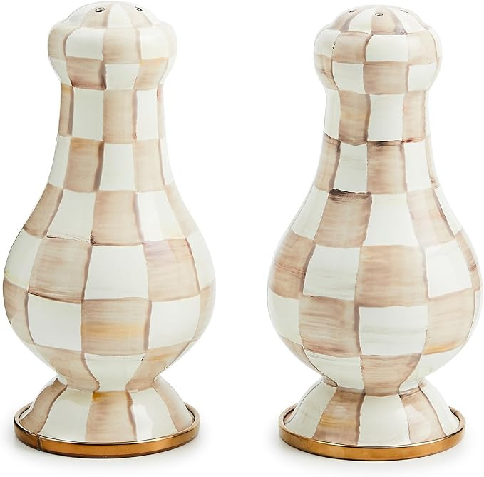 MACKENZIE-CHILDS Enamel Salt and Pepper Shakers, Kitchen Table Spice Shaker Set, Brown-and-White ... | Amazon (US)