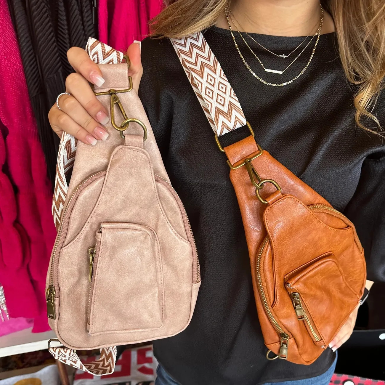 Vintage Style Sling Bag, Geometric Strap Crossbody Bag, Women's PU Leather Chest Purse | Temu Affiliate Program