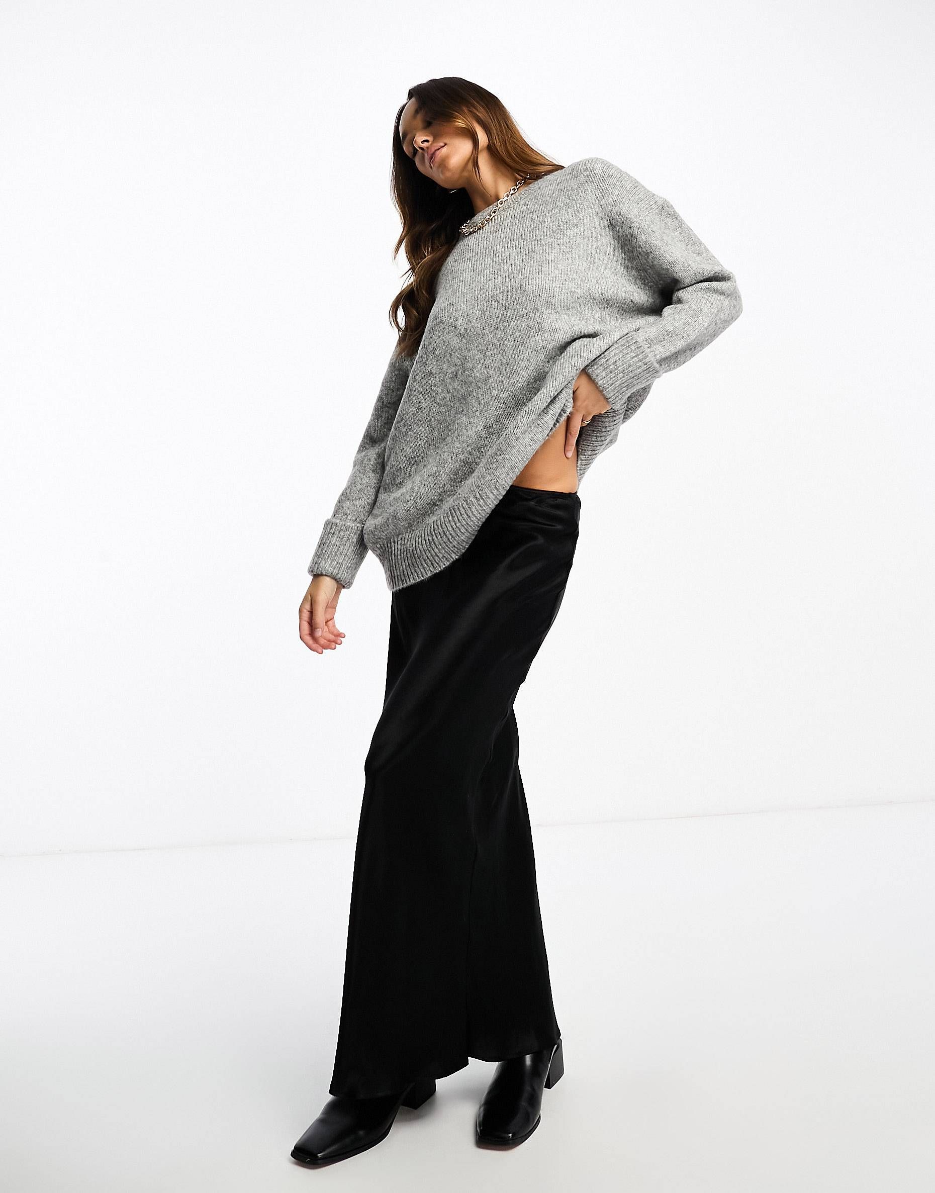 ASOS DESIGN wool blend oversized jumper with crew neck in grey | ASOS (Global)
