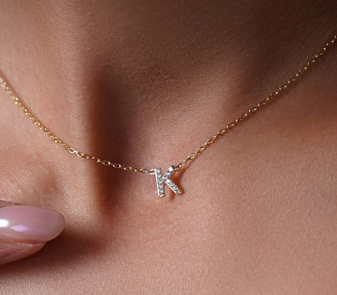Diamond Initial Necklace by Neckgold Mini Initial Necklace Initial Pave Necklace Personalized Jew... | Etsy (US)
