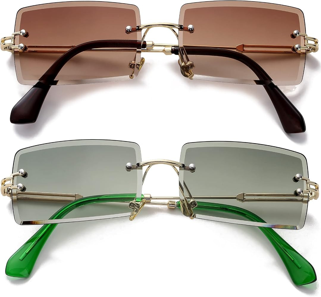 PORADAY Rectangle Sunglasses for Women Men Vintage Rimless Square Sun Glasses Candy Color | Amazon (US)
