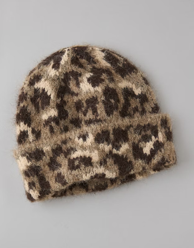 AE Leopard Print Beanie | American Eagle Outfitters (US & CA)