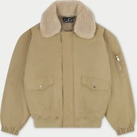 Oversized Borg Detail Bomber Jacket - Beige | The Couture Club