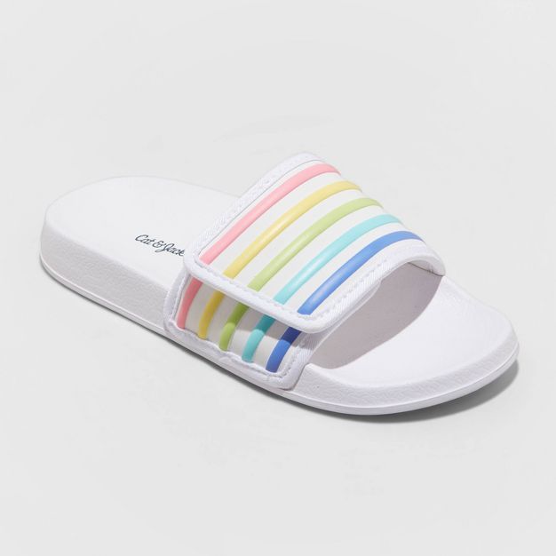 Girls' Shane Rainbow Print Slip-On Footbed Sandals - Cat & Jack™ White | Target