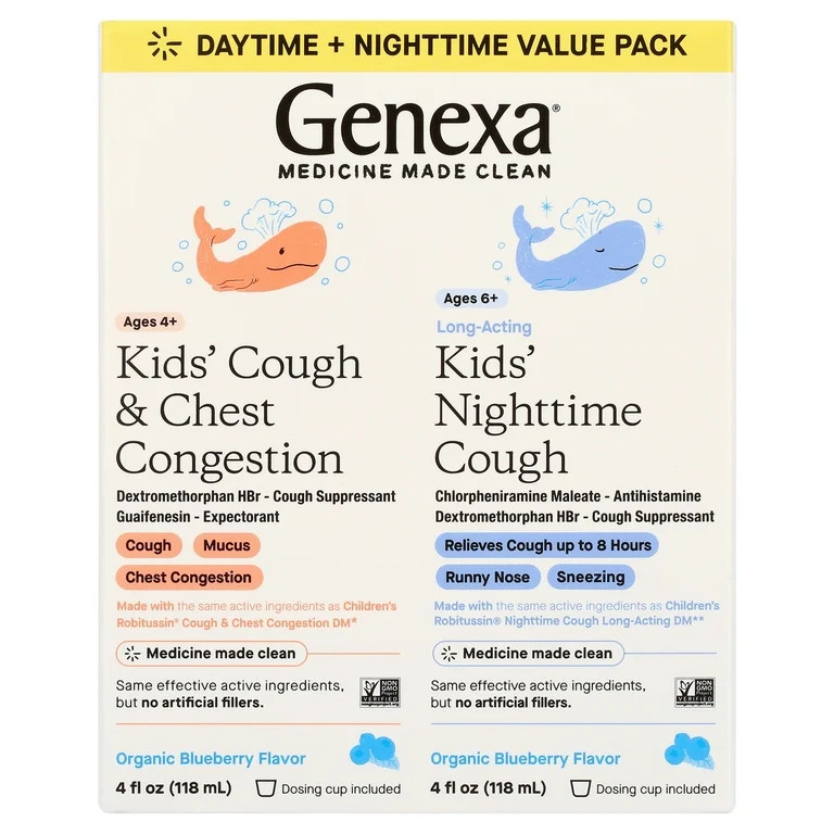 Genexa Kids' Daytime + Nighttime Cough Relief Blueberry 2 Pack, 4oz - Walmart.com | Walmart (US)