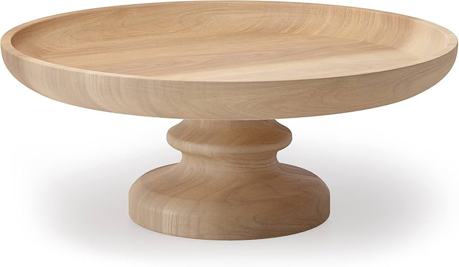 Modern Market Pedestal Tray Decor, Round Decorative Tray, Rustic Farmhouse Centerpiece Wood Tray,... | Amazon (US)