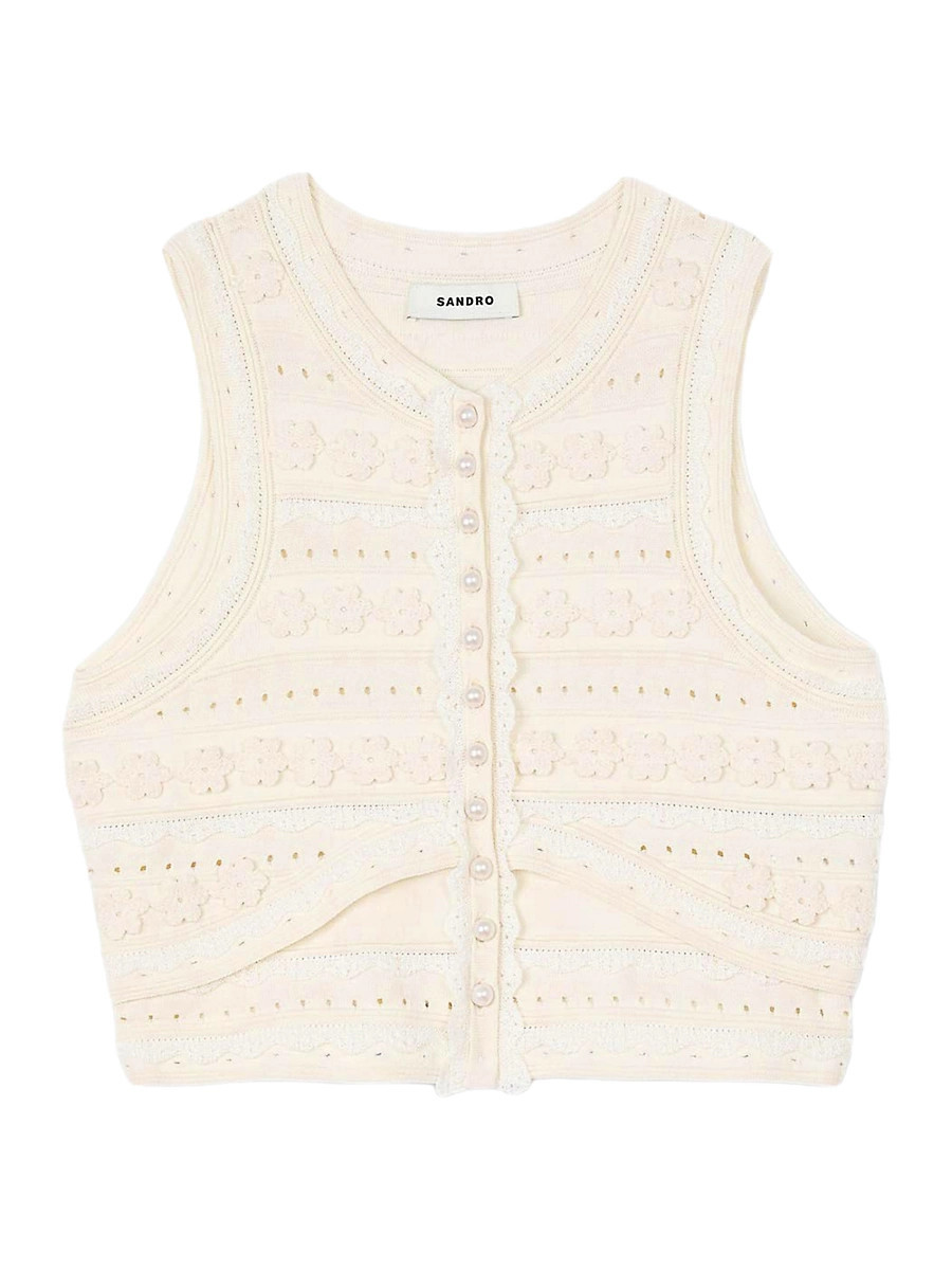Women's Crochet Detail Sweater - Ecru - Size XS | Saks Fifth Avenue