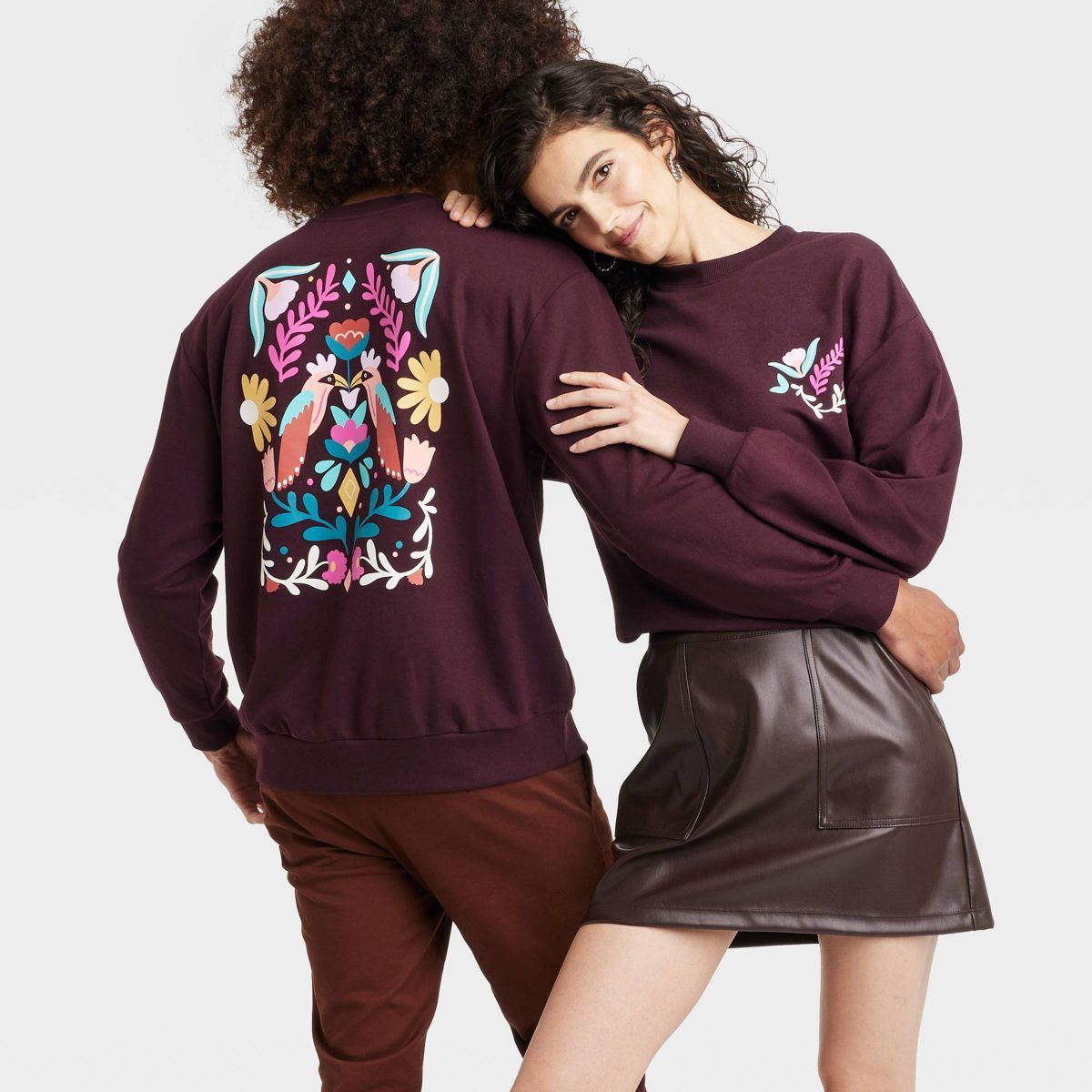 Latino Heritage Month Adult Pullover Sweatshirt - Burgundy Floral | Target
