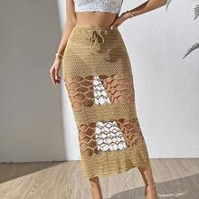 Hollow Out Drawstring Waist Crochet Overlay Skirt | SHEIN