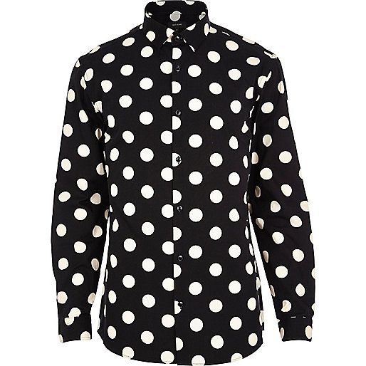 Black polka dot long sleeve shirt | River Island (UK & IE)