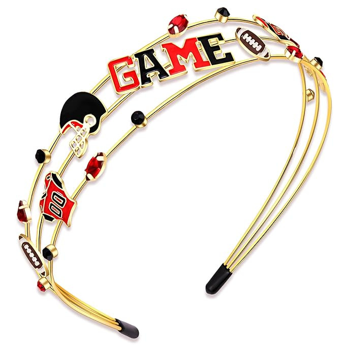 mokkia Football Headband for Women - Red Black Jeweled Rhinestone Sports Team Accessory, Holiday ... | Amazon (US)