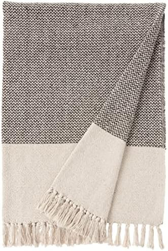 Bloomingville A14208833 Grey & Cream Cotton Knit Throw with Fringe | Amazon (US)