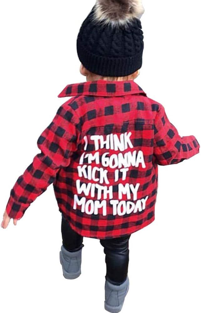 Toddler Long Sleeve Shirt Baby Boy Girl Plaid Top for Toddler Spring Winter Coat for Kid | Amazon (US)