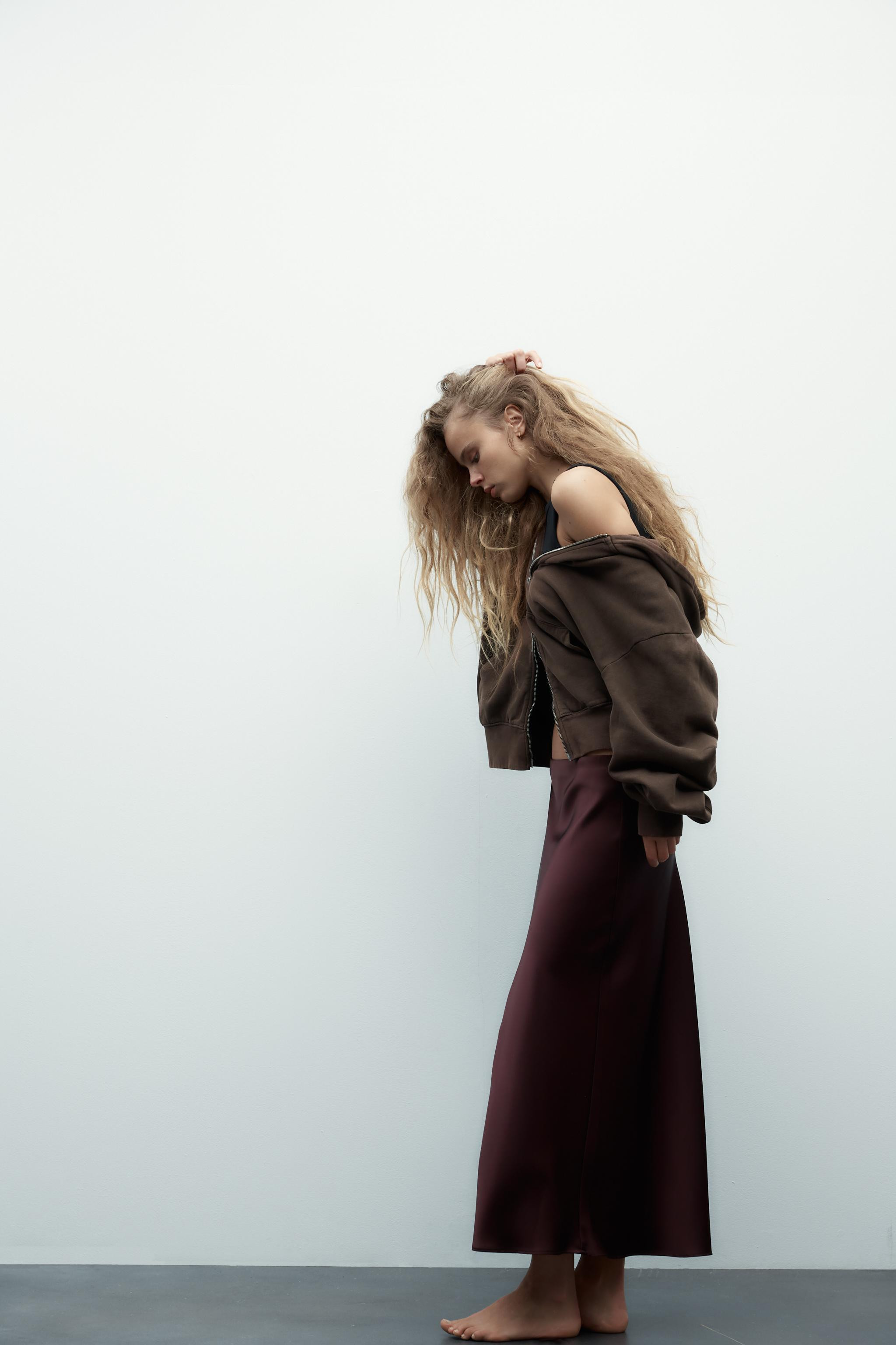 SATIN EFFECT MIDI SKIRT | Zara US