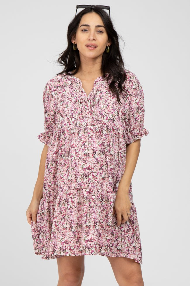Mauve Floral Ruffle Accent Maternity Dress | PinkBlush Maternity