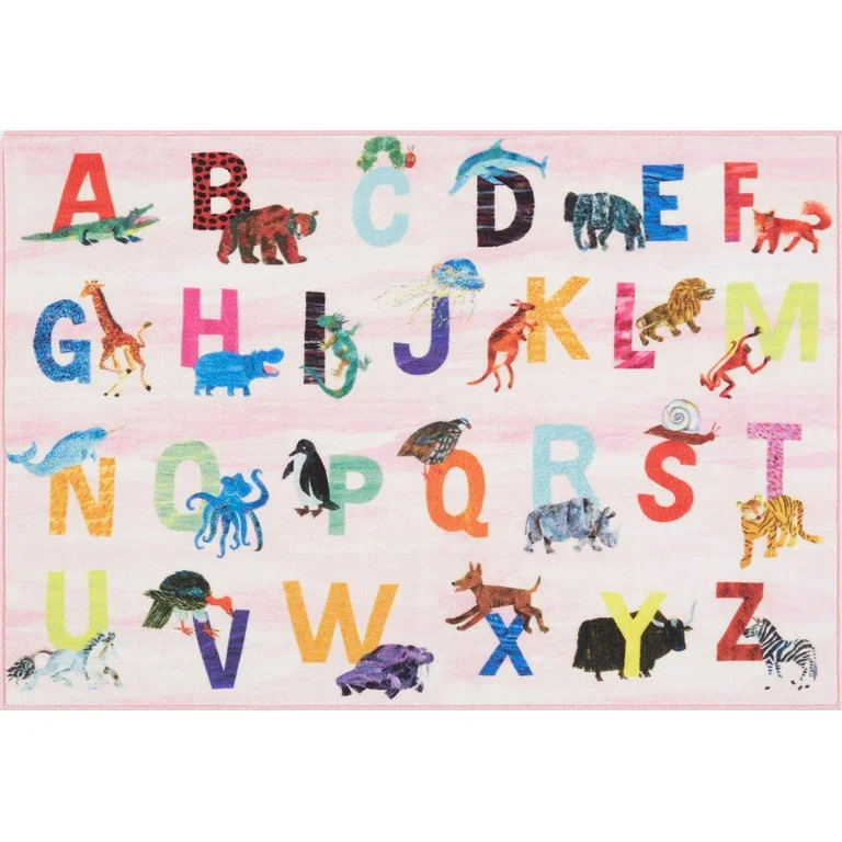 Eric Carle Elementary Pink Alphabet Kids Area Rug Pink/Blue, 4'11"x6'6" Rectangle - Walmart.com | Walmart (US)