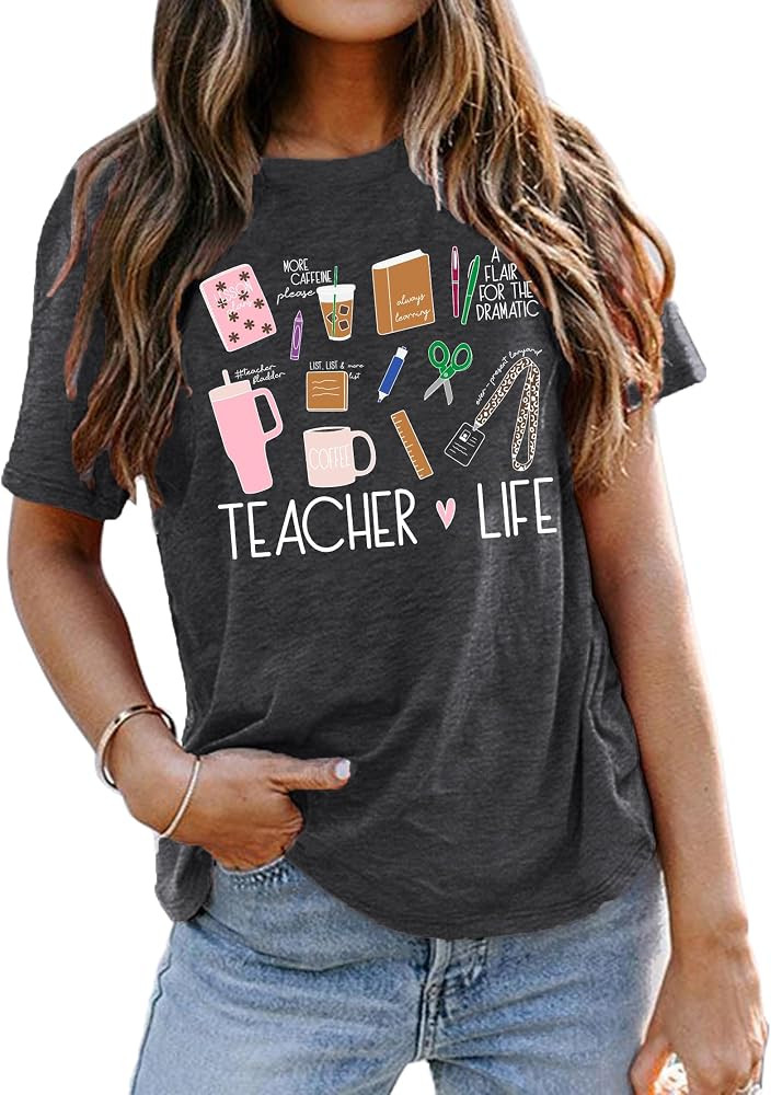 Teacher Life Shirt Women: Teacher Graphic Tshirt Teacher Shirt Teacher Gift Tees Short Sleeve Tops | Amazon (US)