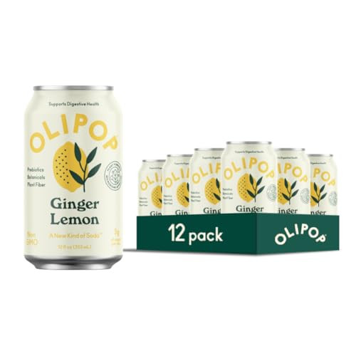 OLIPOP Prebiotic Soda Pop, Ginger Lemon, A New Kind of Soda Packed with Prebiotics, Fiber, and Botanicals, Gluten Free, Vegan, GMO Free, 12oz (12-Cans) | Amazon (US)