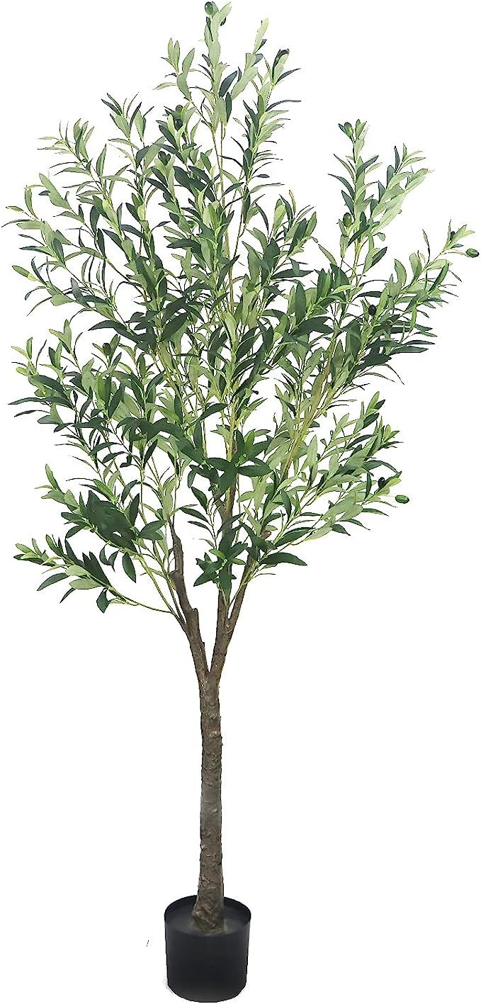 GUYUSO 6ft(72in,1326 Leaves) Tall Artificial Tree Artificial Olive Tree in Plastic Pot Faux Olive... | Amazon (US)
