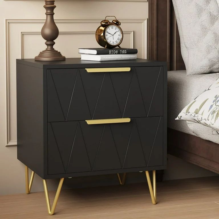 Behost Black Nightstand for Bedroom Living Room,Modern 2 Drawer Nightstand Bedside Table with Sto... | Walmart (US)