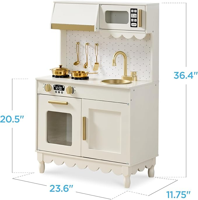 Best Choice Products Wooden Pretend Play Cottage Kitchen Kids Toy w/Storage, Scalloped Edge, 5 Ac... | Amazon (US)