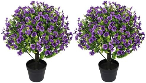 24" Artificial Eucalyptus Potted Plants Outdoor Set of 2 – UV Resistant Faux Topiary-Style Gree... | Amazon (US)