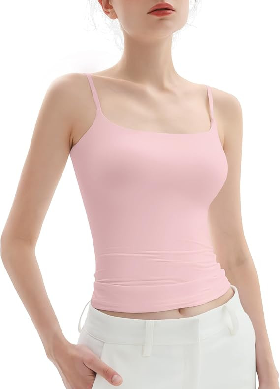 PUMIEY Women's Square Neck Tank Top Adjustable Spaghetti Straps Sleeveless Basic Tops Sharp Colle... | Amazon (US)