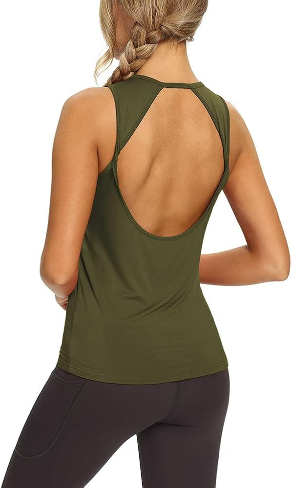 Workout Tops for Women Yoga Shirts Open Back Tank Tops Athletic Tops Gym Workout Clothes | Amazon (US)