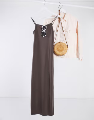 Monki Bonita cami slip dress in brown | ASOS (Global)