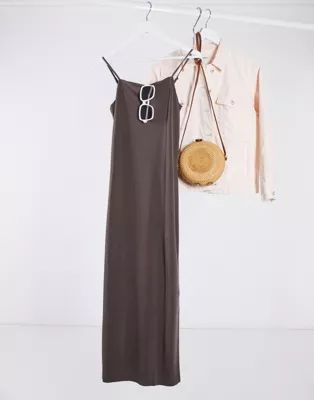Monki Bonita cami slip dress in brown | ASOS (Global)