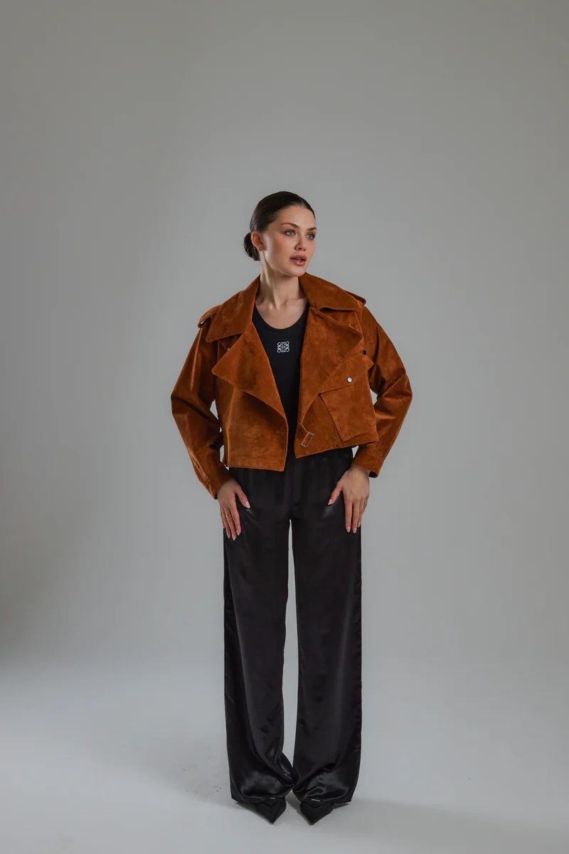 Brown Oversized Suede Jacket | Jane and Tash Bespoke
