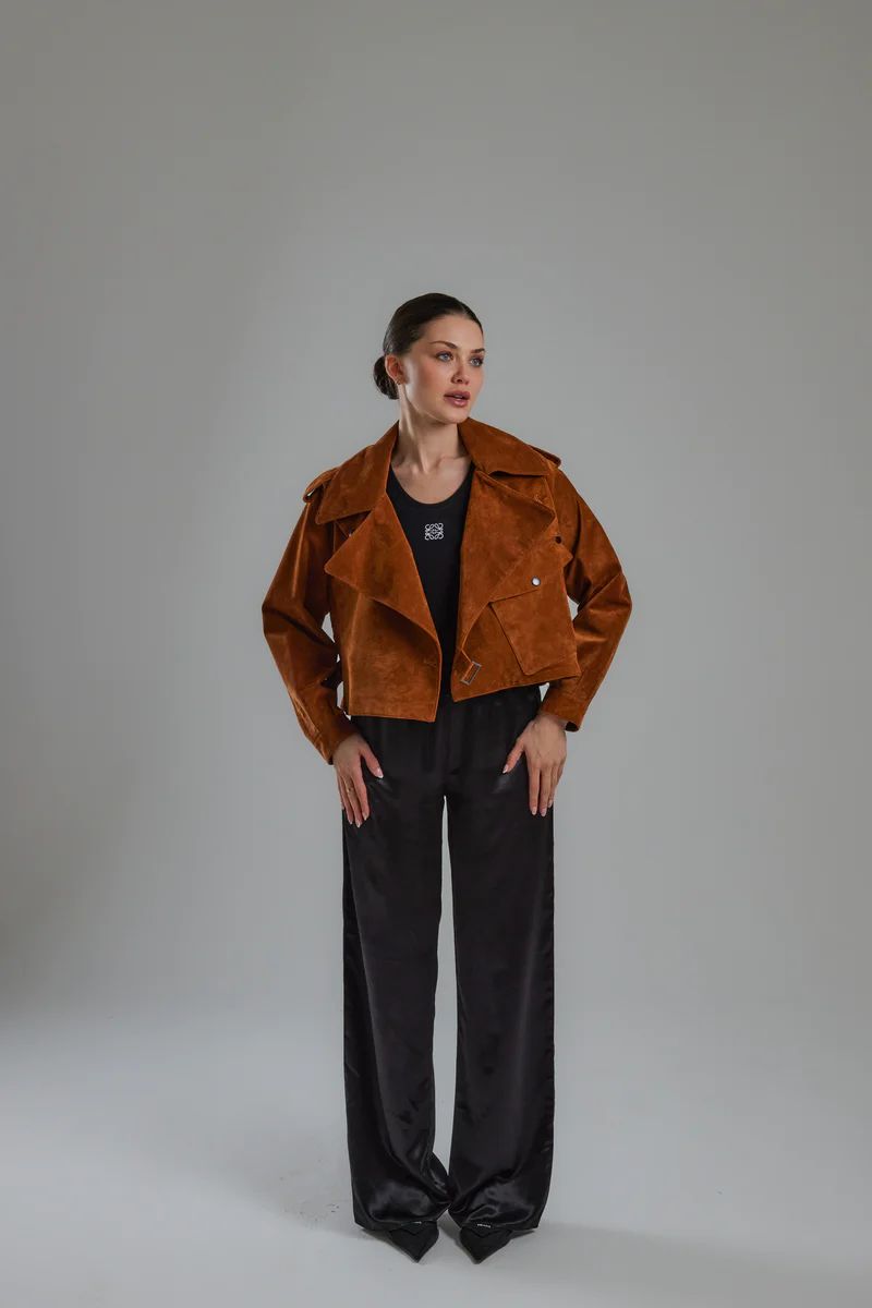 Brown Oversized Suede Jacket | Jane and Tash Bespoke
