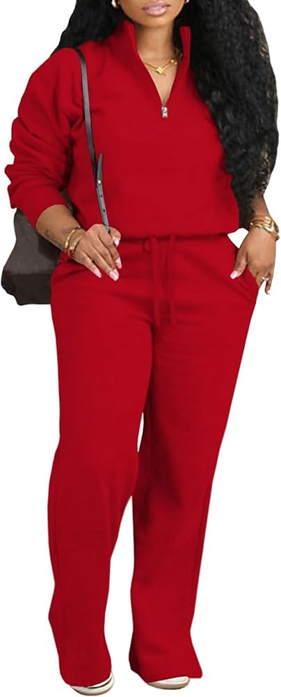 Adogirl Womens 2 Piece Outfits Lounge Sets Fall Half Zip Sweatshirt and Jogger Pants With Pockets... | Amazon (US)