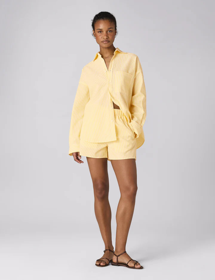 The Set: Seersucker Yellow Stripe Shirt & Boxer Shorts | With Nothing Underneath