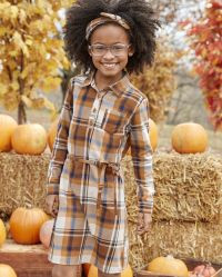 Girls Matching Family Long Sleeve Plaid Twill Shirt Dress | The Children's Place  - GINGER BREAD | The Children's Place