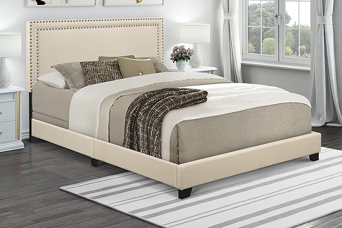Pulaski Nailhead Trim in Cream, 80.50" W x 85.25" L x 49.50" H Upholstered King Bed, | Amazon (US)