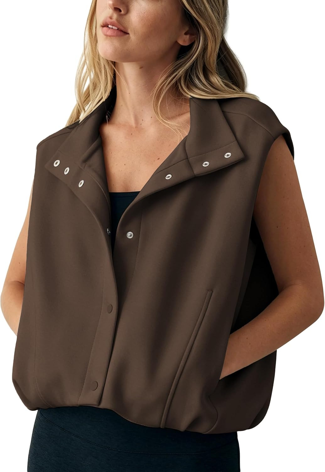 Womens Funnel Neck Vest Cropped Sleeveless Casual Tops | Amazon (US)