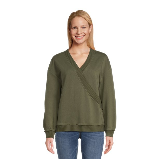 Time and Tru Women`s Surplice Top with Long Sleeves, Sizes S-XXXL - Walmart.com | Walmart (US)