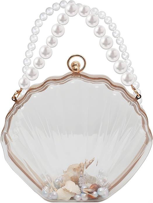 JeVenis Gold Seashell Clutch Acrylic Transparent Chain Bag Purse Summer Beach Evening Bag Shoulde... | Amazon (UK)