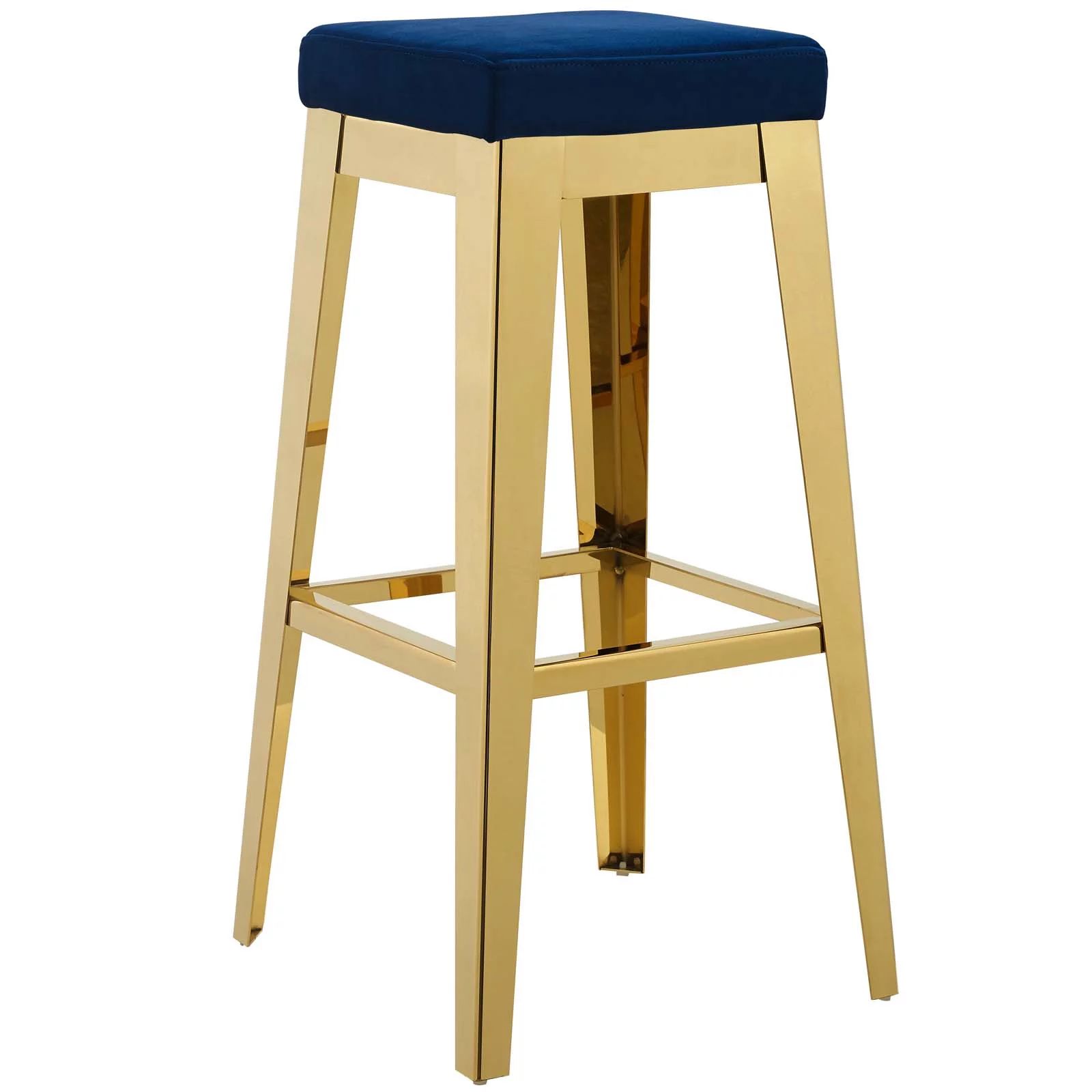 Gold Stainless Steel Upholstered Performance Velvet Bar Stool, Gold Navy | Walmart (US)